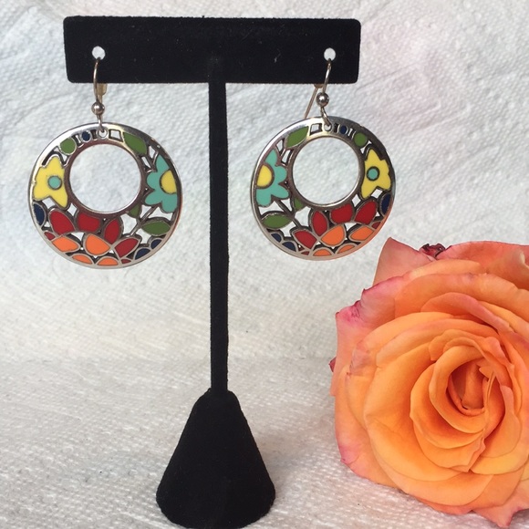 Brighton Jewelry - BRIGHTON enamel floral round drop earrings